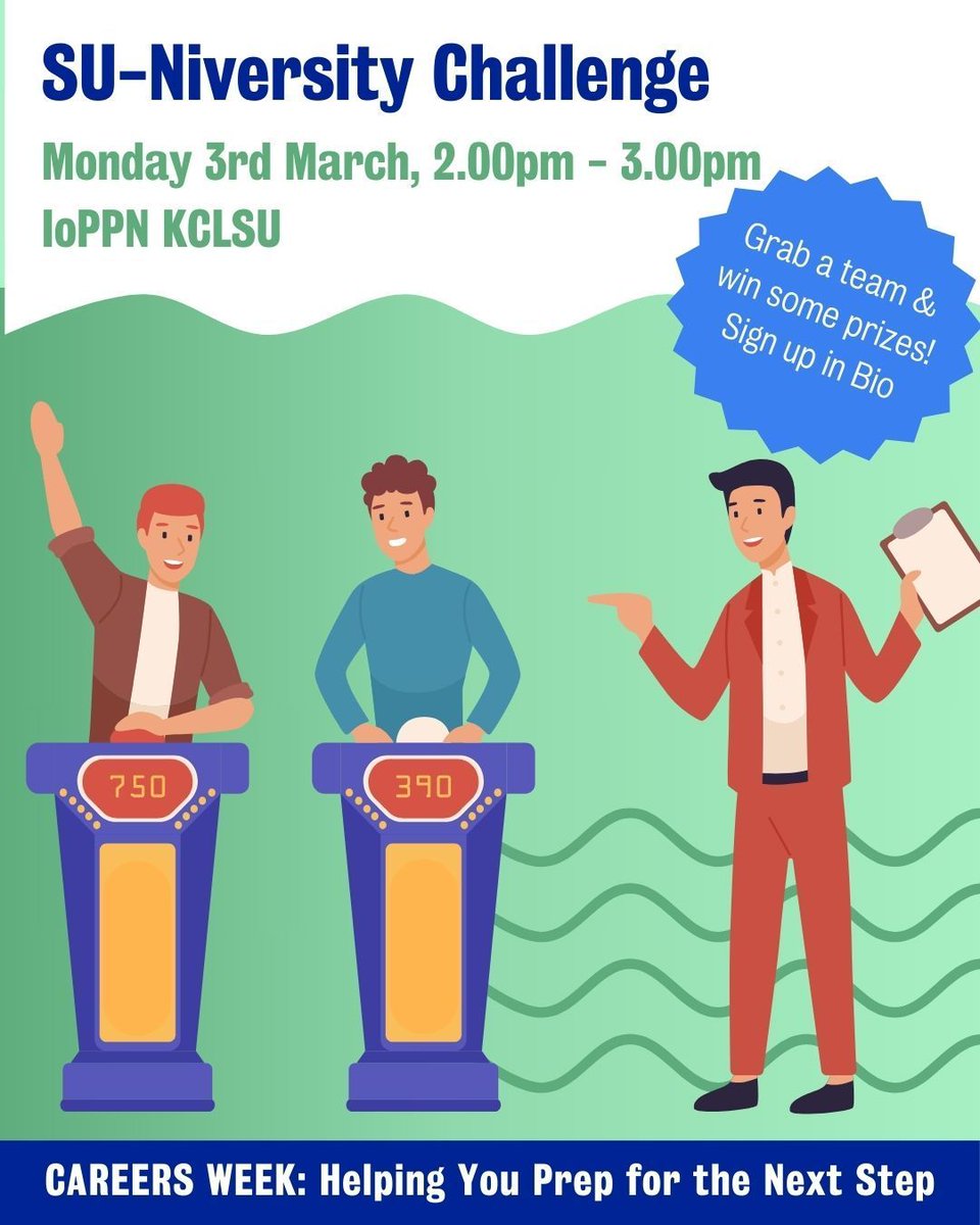 YourIoPPN's tweet photo. Calling All Quizmasters! 

KCLSU presents University Challenge Quiz Nights! Represent your course and compete for bragging rights.  

Register your team with the link in our bio! https://t.co/EMPHbQTYva