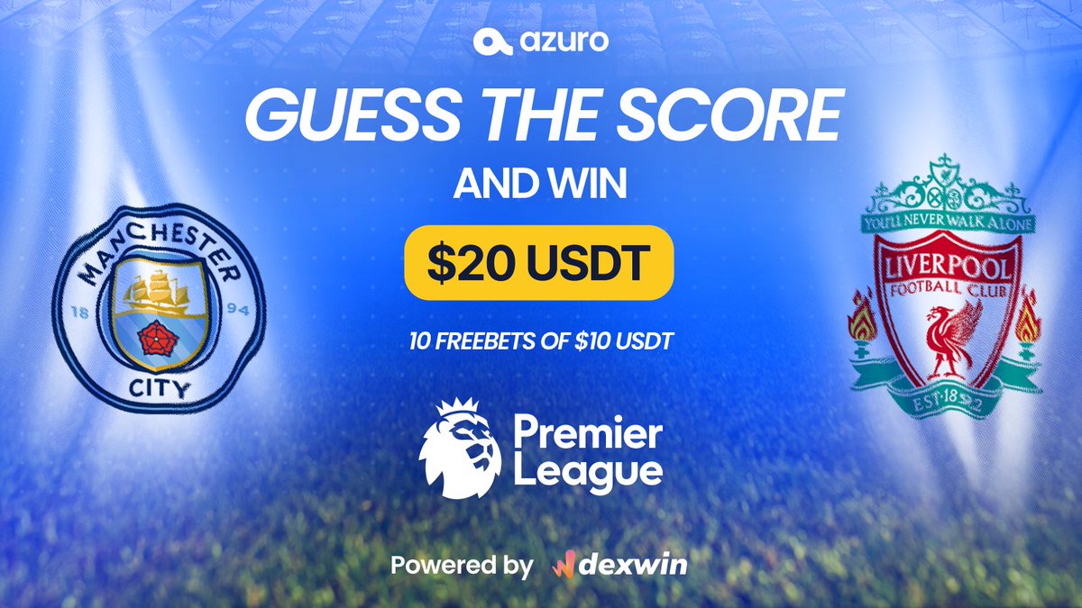 azuroprotocol's tweet image. ⚽️ Azuro Guess The Score Contest 🏆

How to join:
1️⃣ Follow us &amp;amp; @DexWin_Sports
2️⃣ Like and RT this post
3️⃣ Guess the final score of the Manchester City vs Liverpool match
4️⃣ Only 1 reply/user, multiple entries won&apos;t count

⏳ Ends February Feb 23rd, 4.30 PM UTC

🎉 Sending 20…