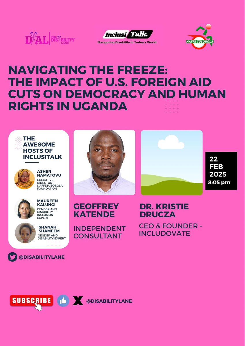 AsherAdvocates's tweet image. Join the Conversation: How U.S. Foreign Aid Freeze Impacts Uganda&apos;s Civil Society

Catch the live discussion on Feb 22nd, 8pm EAT on @DisabilityLane. Our guests ; @katendegeofrey  and @kristiedrucza  will be sharing challenges, solutions &amp;amp; the way forward