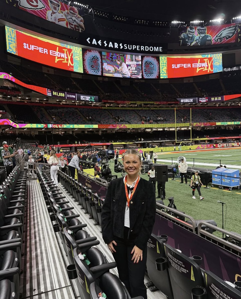 Camp Broadcast alum Anna Ruth Higgins (‘20) at Super Bowl LIX! 🏈 🏆 #flashbackfriday