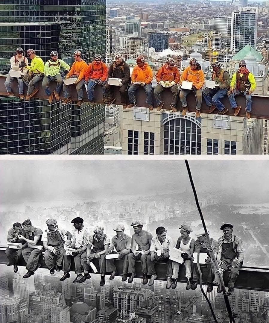 Chicago local Iron Workers remake the iconic 'Lunch atop a Skyscraper' photo that was originally captured in 1932.

#ChicagoHistory ☑️