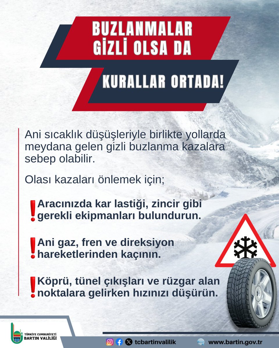 🚗❄️Değerli sürücülerimizin zorunlu olmadıkça trafiğe çıkmamaları, çıkma zorunluluğu olanların ise gerekli tedbirleri almaları büyük önem taşımaktadır.