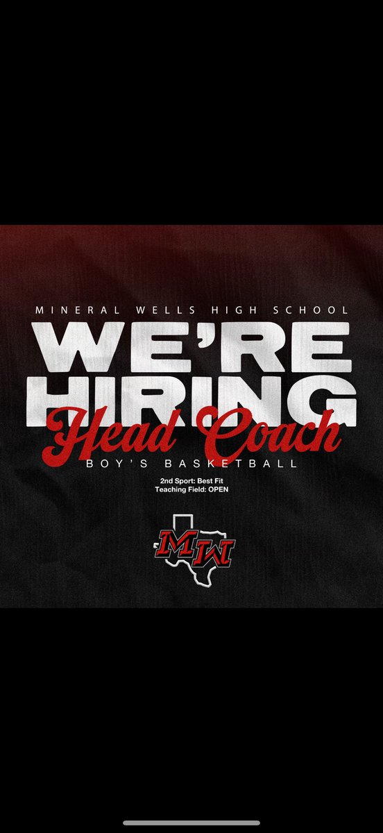 Job opening: Head Boys Basketball 

Please email resumes to: cworrell@mwisd.net and/or mstarnes@mwisd.net 

<a href="/Tabchoops/">𝙏𝘼𝘽𝘾🏀📋</a> <a href="/BlackCoachesTX/">Black Coaches of Texas</a> <a href="/HispanicTXHSFB/">Hispanic TXHSFB Coaches Association</a> <a href="/hoopinsider/">Hoopinsider</a> <a href="/THSCAcoaches/">THSCA</a>