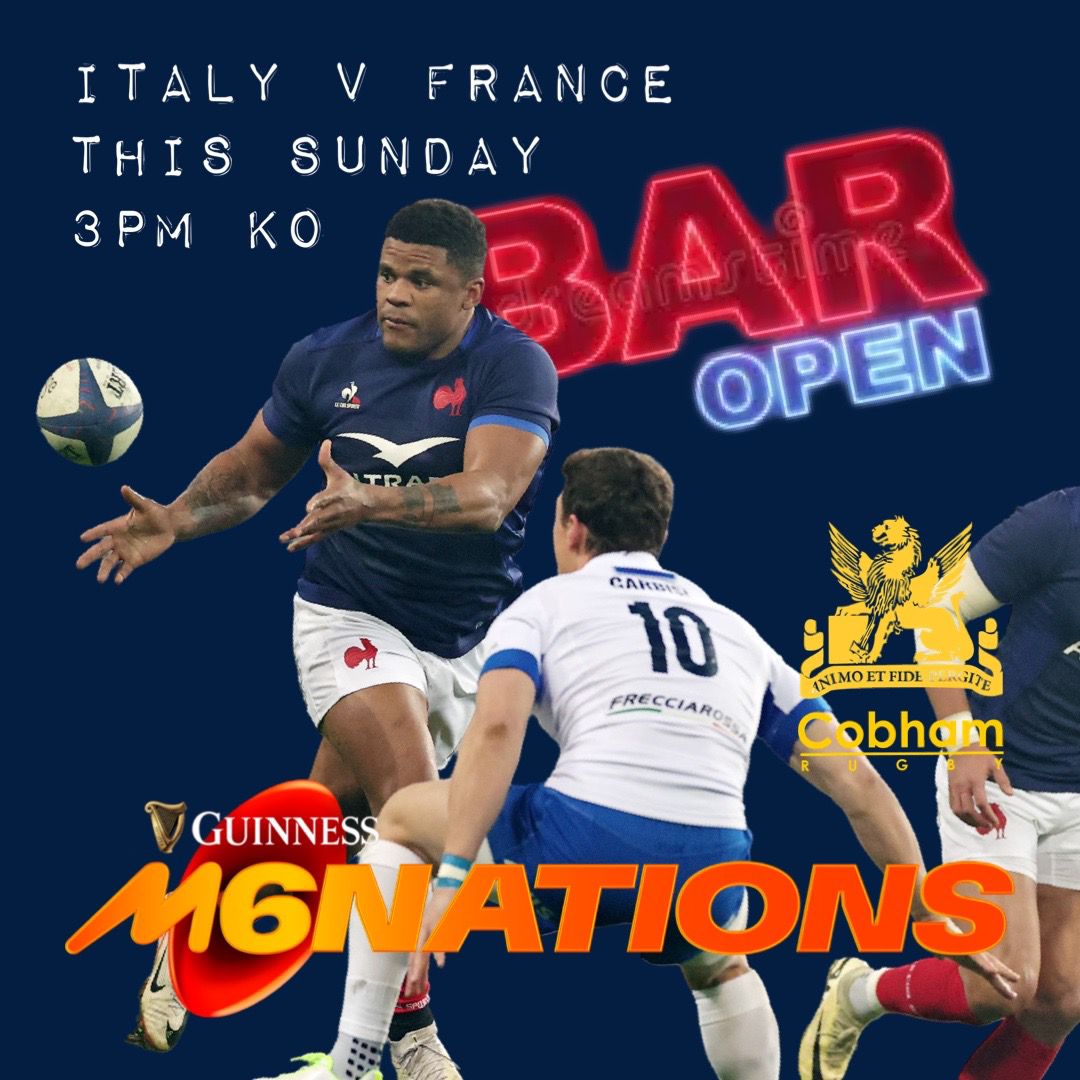 Cobham RFC (@cobhamrfc) on Twitter photo What an amazing weekend of Mens 6 Nations games coming up tomorrow and Sunday.
Get yourself to Cobham Rugby Club to watch the matches - it is THE place to be.
KOs
Wales v Ireland - 2:15pm
England v Scotland - 4:45pm
Italy v France - 3pm (Sunday)
<a href="/RussellCooke/">Russell-Cooke</a> <a href="/MattioliWoods/">Mattioli Woods</a> What an amazing weekend of Mens 6 Nations games coming up tomorrow and Sunday.
Get yourself to Cobham Rugby Club to watch the matches - it is THE place to be.
KOs
Wales v Ireland - 2:15pm
England v Scotland - 4:45pm
Italy v France - 3pm (Sunday)
<a href="/RussellCooke/">Russell-Cooke</a> <a href="/MattioliWoods/">Mattioli Woods</a>