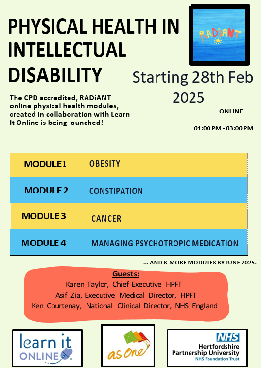 ☀️RADiANT Research Consortium ☀️ (@radiantcrg) on Twitter photo Join us for the launch of the CPD-accredited RADiANT Online Physical Health Modules, developed in collaboration with Learn It Online!
📅 Date: Friday, 28th February
🕐 Time: 1:00 PM - 3:00 PM
📍 Where: Microsoft Teams
For an invite, please email elizabeth.patteril@nhs.net. Join us for the launch of the CPD-accredited RADiANT Online Physical Health Modules, developed in collaboration with Learn It Online!
📅 Date: Friday, 28th February
🕐 Time: 1:00 PM - 3:00 PM
📍 Where: Microsoft Teams
For an invite, please email elizabeth.patteril@nhs.net.