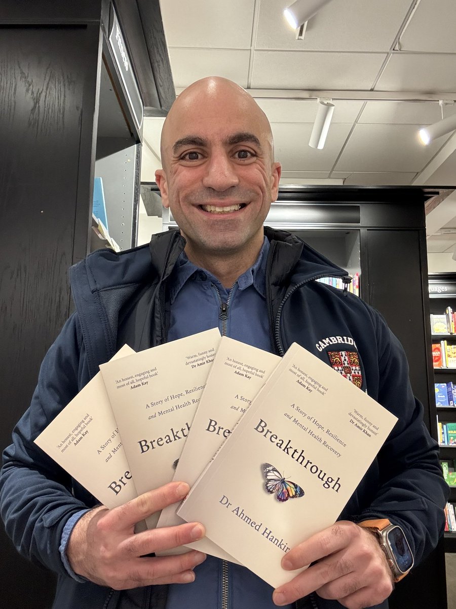 Chuffed to bits to see copies of my book Breakthrough in the Waterstones at Oxford! On my way to Trinity College at the University of Oxford to give a talk about coping with the trauma associated with the atrocities in Gaza &amp; Lebanon &amp; to sign copies of my book!