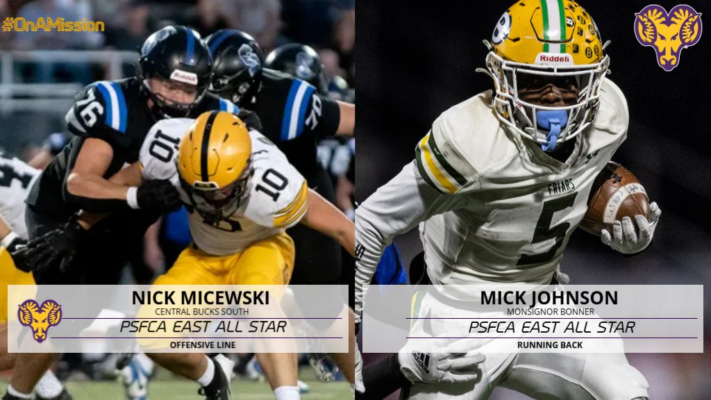 Congratulations to 2 future Golden Rams being selected to the PSFCA East/West All Star Football Game on Sunday May 18th at Cumberland Valley High School.  #OnAMission #RamsUp
