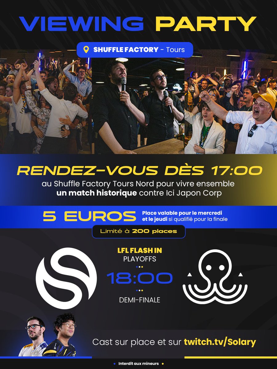Le moment que l'on attend tous depuis 7 ans.

Rendez-vous à Tours ce Mercredi pour une Viewing Party qui pourrait être absolument historique !

La billetterie ouvrira ses portes demain à 12h00 💛💙#SLYWIN