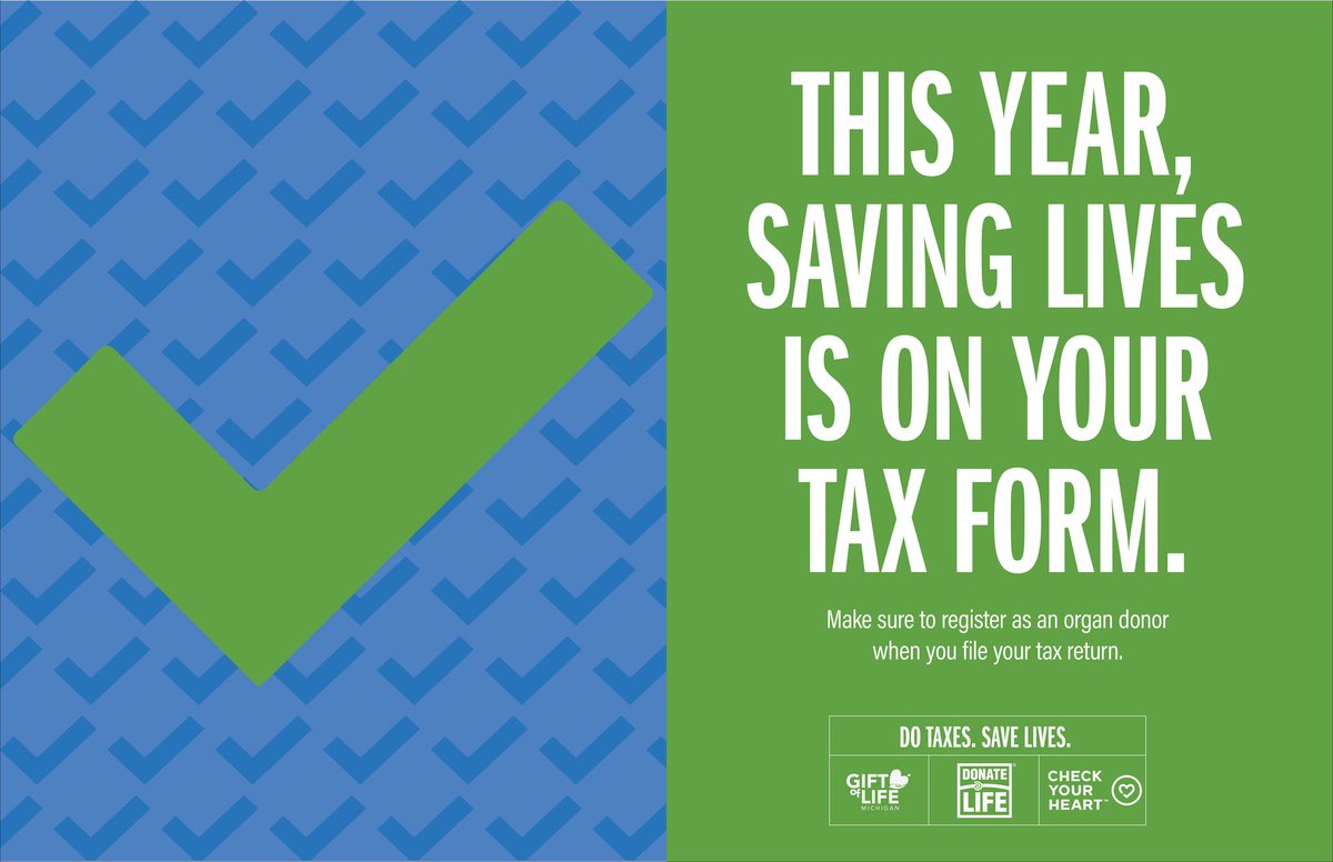 Michigan Department of Treasury (@mitreasury) on Twitter photo Michigan residents can SAVE LIVES when filing taxes: bit.ly/3QrXUIS. Your MI tax form provides an opportunity to join the Michigan Organ Donor Registry via <a href="/GiftofLifeMich/">Gift of Life Michigan</a>. 💙💚 #CheckYourHeart #DonateLife Michigan residents can SAVE LIVES when filing taxes: bit.ly/3QrXUIS. Your MI tax form provides an opportunity to join the Michigan Organ Donor Registry via <a href="/GiftofLifeMich/">Gift of Life Michigan</a>. 💙💚 #CheckYourHeart #DonateLife