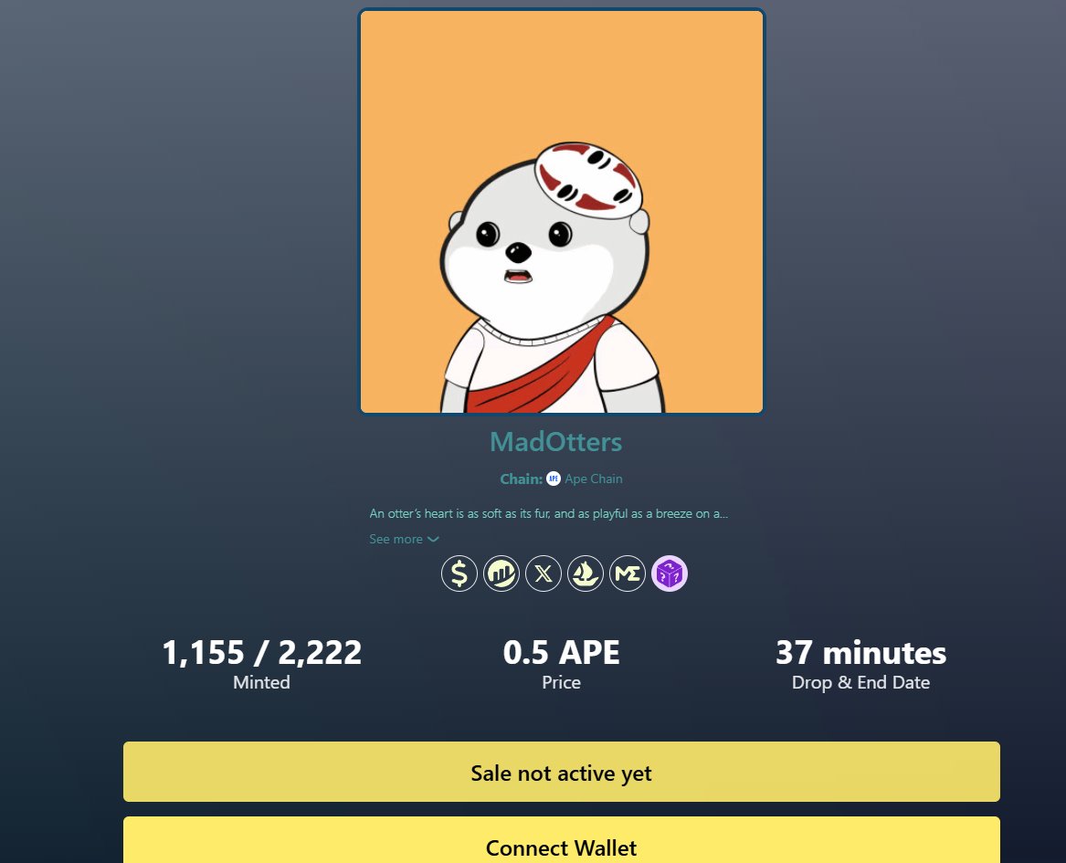 madottersape's tweet photo. 🚨Whitelist only 1 hours

dont forget to mint if you're whitelist

after that, Publics are open 🔥

#ApeChain #NFTs #NFTCollection #NFTCommmunity https://t.co/IGiaAPfTmq