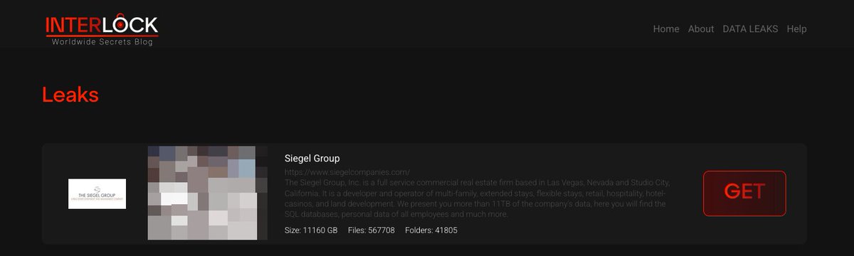_venarix_'s tweet image. The #Interlock #ransomware group claims to have hacked 11TB of data from The Siegel Group, Inc. (@SiegelGroup), a real estate company based in Las Vegas, Nevada 🇺🇸.

Leaked data reportedly includes passports, ID cards, Social Security numbers, protected health information, and…