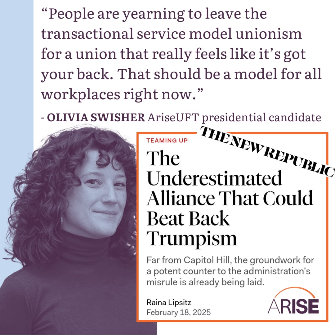 ARISE Presidential Candidate Olivia Swisher was just quoted in the New Republic. To fight the attacks on workers, public education, and to build an education system that works for educators and students we need to abandon service-model unionism. 🌅