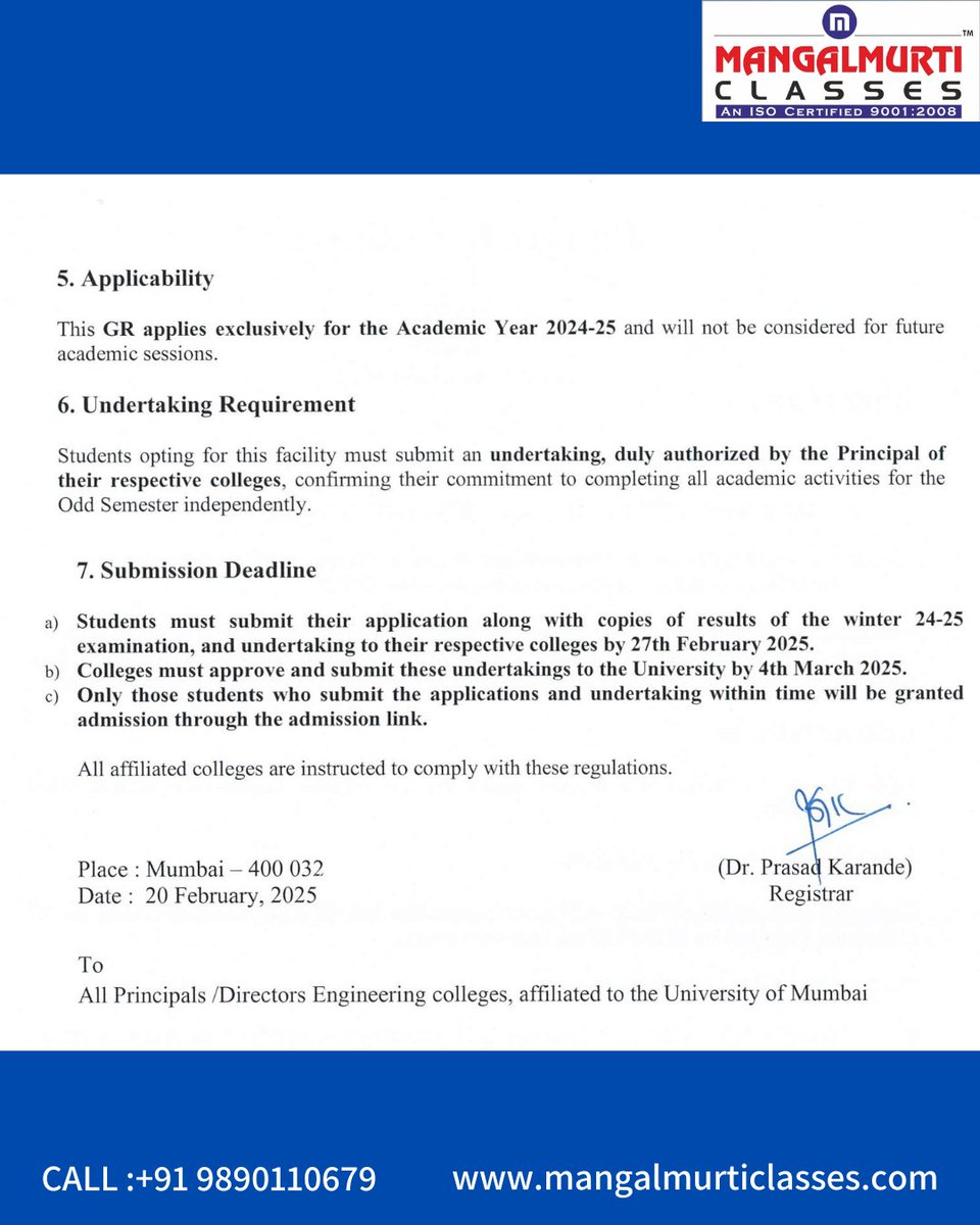 MangalmurtiC's tweet image. 🔔 Attention Engineering Students! 🔔

University of Mumbai has announced the Carry-On Facility for Engineering Degree students for the Academic Year 2024-25 🎓📢

#MumbaiUniversity #EngineeringUpdates #CarryOnFacility #AcademicYear2024 #StudentNotice