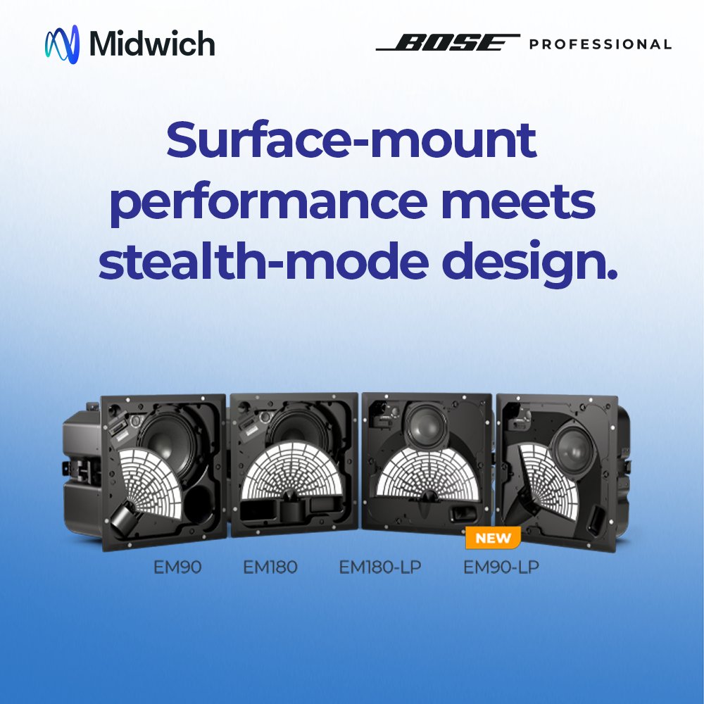 midwichUS's tweet image. 🎶 Introducing EdgeMax LP Ceiling Speakers by Bose Professional! 🚀

✔️ Shallow 4-inch backcan for tight spaces
✔️ 80° vertical coverage for low ceilings
✔️ Powered by PhaseGuide® tech for bold, focused sound

Reimagine in-ceiling audio! 💡 #BoseProfessional #EdgeMax #ProAV