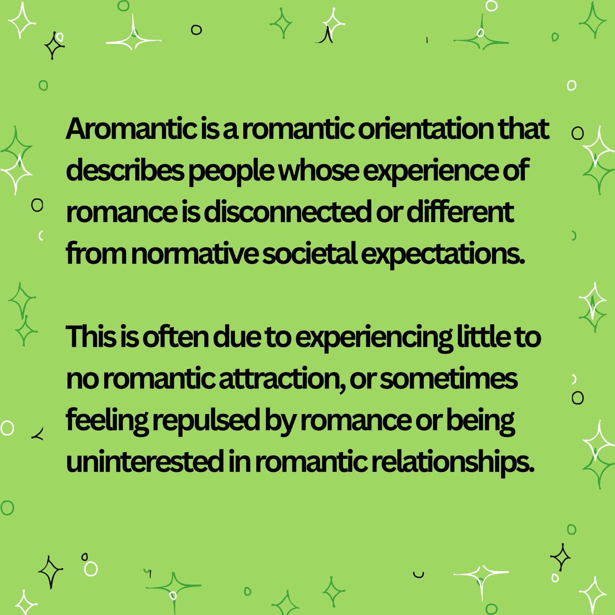 BrcsjIntern's tweet image. It's Aromantic Spectrum Awareness Week!
💚🤍🩶🖤
You're probably asking yourself, "What does aromantic mean?", so I'll explain.
Aromantic means a lot of different things to a lot of different people, but here is a general definition.