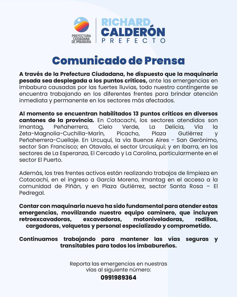 A la ciudadanía imbabureña. 🚜💪🏼🩵