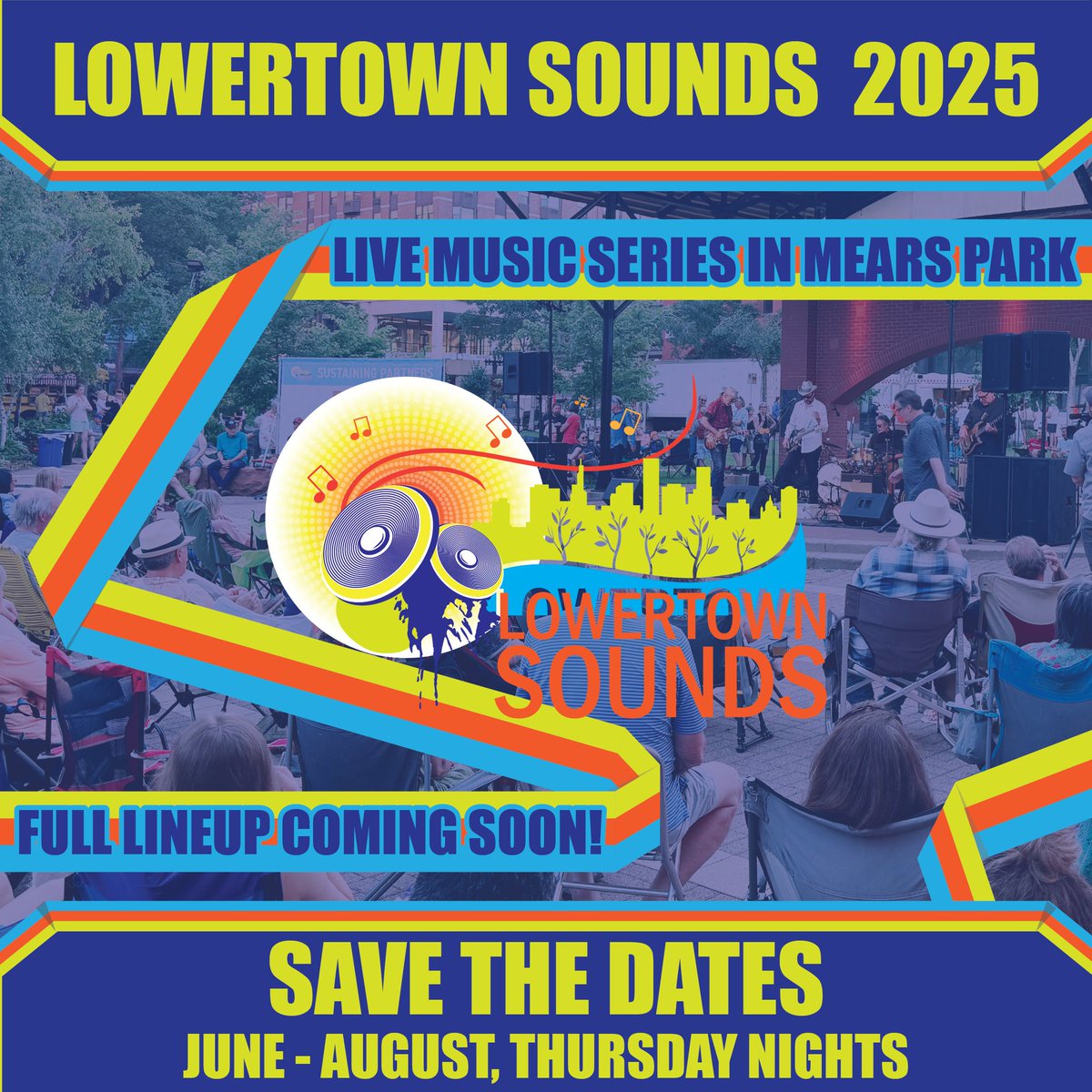 Lowertown Sounds hits the stage again in summer 2025!💥 Starting June 12, we'll be back at Mears Park to showcase weekly local music for free in St. Paul! 
We’re thrilled to announce that this year’s nonprofit partner is Cookie Cart! STAY TUNED for the 2025 summer lineup &amp; more!