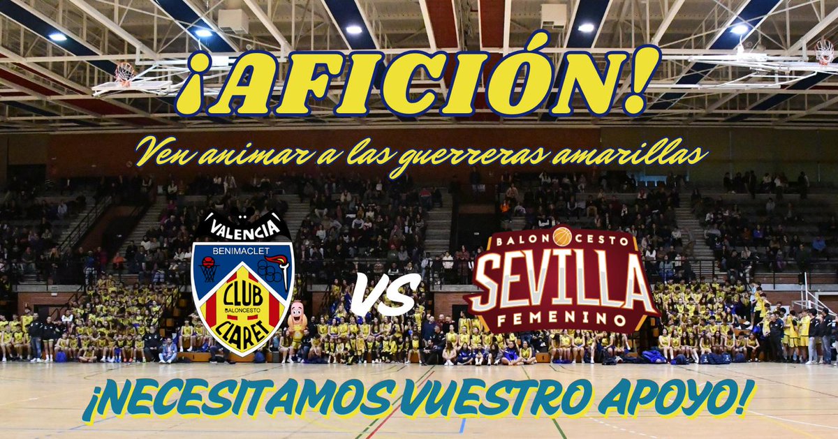 Aficion ¡Mañana os necesitamos! Partido importante de nuestras guerreras frente a <a href="/cbsfemenino/">CB Sevilla Femenino</a>.
A las 16.30 hrs en el pabellón UV #jueganellasganamostodos #goPickenclaret #ligafemenina2