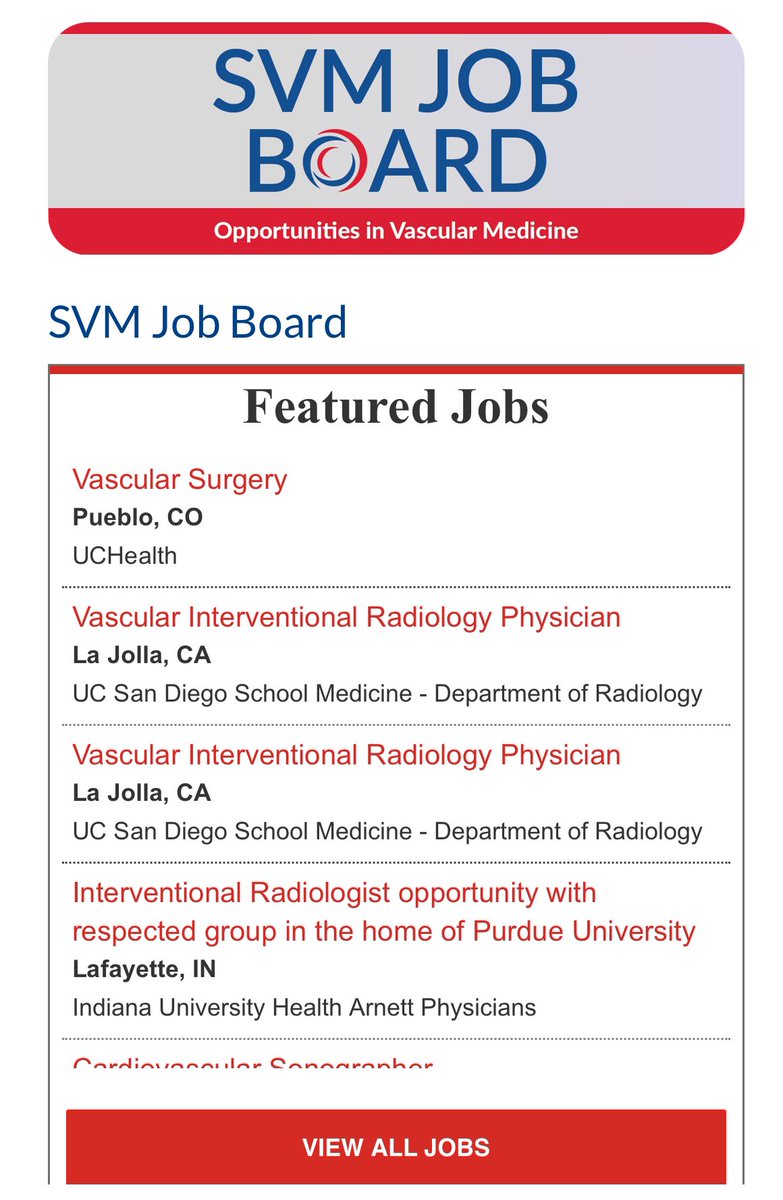 SVM_tweets's tweet photo. Are you searching for #career opportunities in  #vascular #medicine #surgery #cardiology #vascularIR #vascularneurology ? 

Checkout #SVM #Job board → https://t.co/FPVU9wkj2m

@ACCinTouch @AHAScience @ESVM_ @VascularSVS @svuinfo #vascular #IR #radiology @EVToday https://t.co/EWZ3QjdAwX