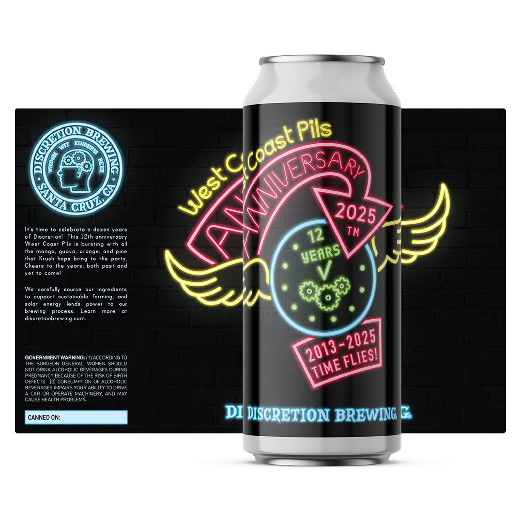 Every year we brew a celebratory beer to release at the Anniversary Party. So what is Anniversary 2025? 🥁 🥁 🥁… a West Coast Pils! (5.4% ABV) Bursting w/ all the mango, guava, orange &amp; pine that Krush hops bring to the party. Released on 3/8 at #discretionturns12 🎉!