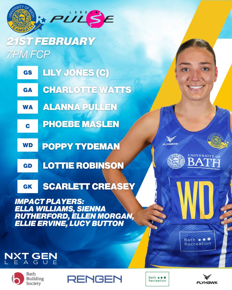 Here is your starting line up for tonight’s match against <a href="/Pulse_Netball/">London Pulse Netball</a> 💙💛

#impossibletoignore