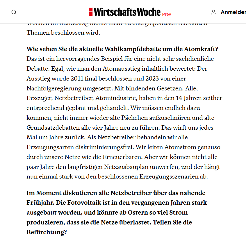 der Chef des größten Stromnetzbetreibers, Tennet, schreibt hier in Sachen #Atomkraft auch den Herren <a href="/Markus_Soeder/">Markus Söder</a> und <a href="/christianduerr/">Christian Dürr</a> ins Poesie-Album:

wiwo.de/unternehmen/en…