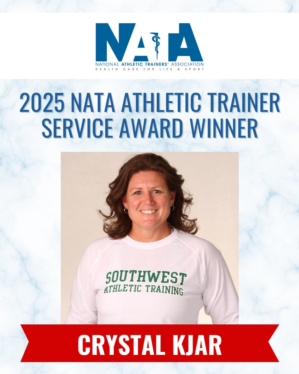 Congrats to UNL ATP Preceptor &amp; Lincoln Southwest AT Crystal Kjar on winning the 2025 NATA Athletic Trainer Service Award! Honoring her exceptional leadership, volunteer work, advocacy &amp; professional excellence in athletic training. Well-deserved! #NATA2025