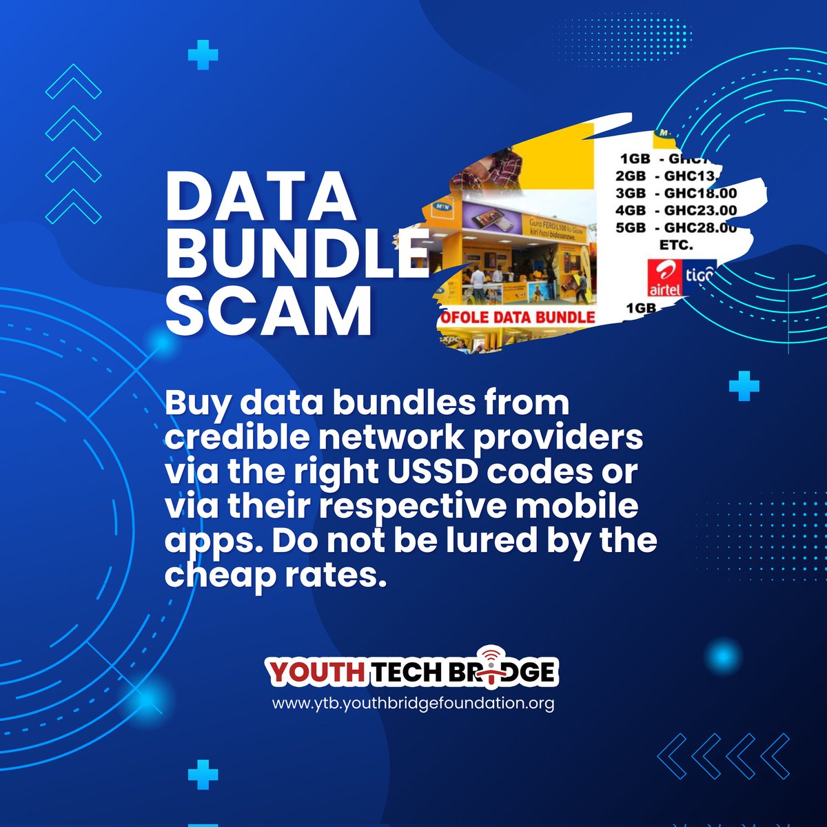 Stay alert, #Ghana Buy data ONLY via official telecom USSD codes/apps—avoid scams. Protect your hard-earned cash. Stay smart, stay secure.  #NoToScams | Enjoy your weekend! #YouthMatter #YouthTechBridge #CyberSecurity