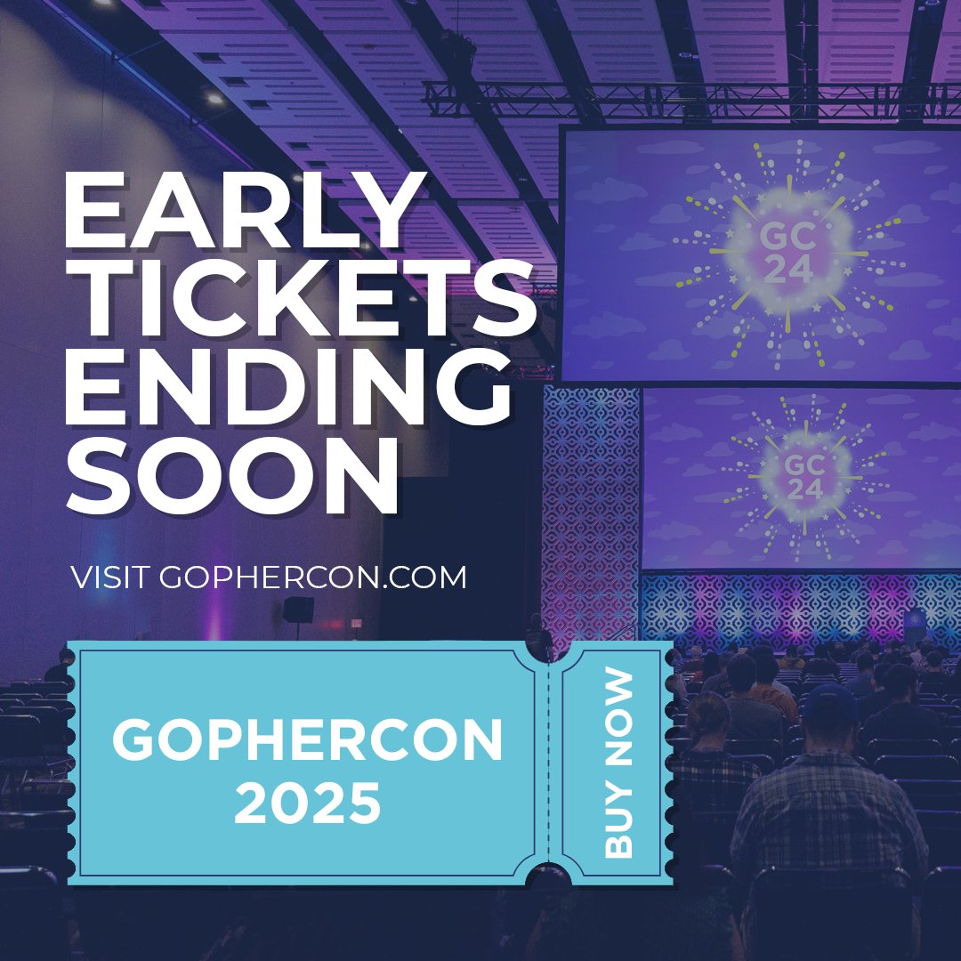 GopherCon's tweet image. 📣 Early Ticket Pricing Ending Soon!

You have one more week to secure early ticket pricing for #GopherCon. Grab your spot today and join us in New York City from August 26-28 for incredible #golang programming!⏳

🎟️➡️ gophercon.com

#RoadToGopherCon…