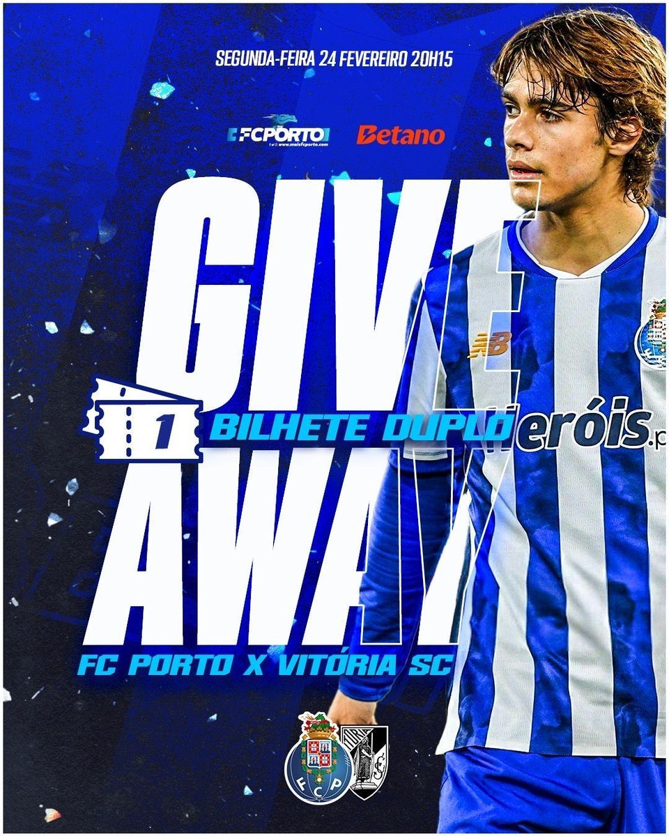 maisFCPorto's tweet image. 🚨🔵 G I V E A W A Y ⚪️🚨

A semana começa no Dragão! 🐉 

Por isso, em parceria com a @Betano_PT, estamos a oferecer 2⃣ BILHETES DUPLOS 💥
1⃣no 𝕚𝕟𝕤𝕥а𝕘𝕣а𝕞 
1⃣ NO 𝕏 (@maisFCPorto)!

@fcporto 🆚 Vitória SC

Para participares só tens de:
1️⃣ Seguir o @maisFCPorto e a…