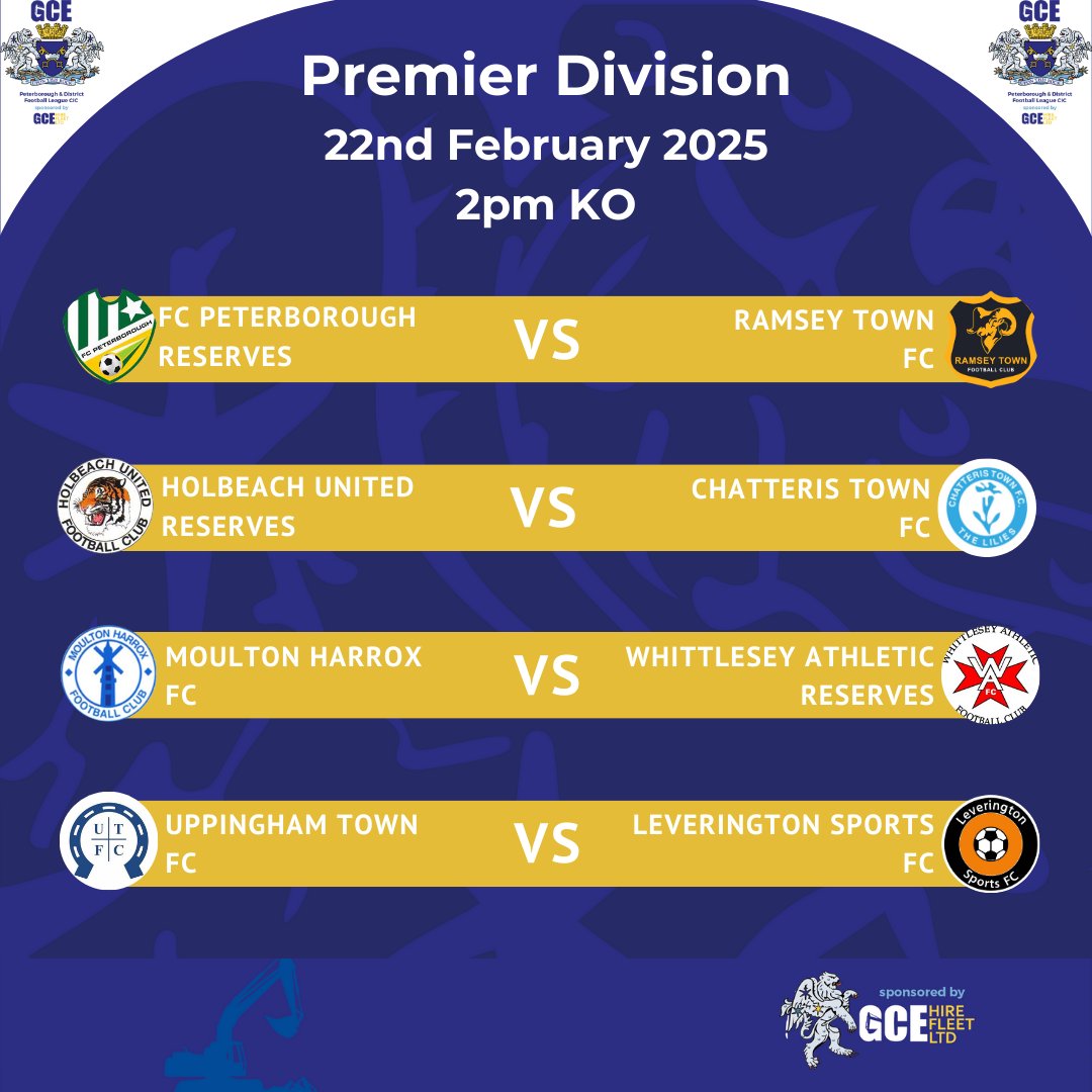 Peterborough & District Football League (@pdfluk) on Twitter photo ⚽Premier Division Fixtures <a href="/GCEHireFleet/">GCE Hire Fleet Ltd</a>⚽
Make sure to checkout our Premier Division Fixtures for tomorrow 🎉
We wish the best of luck to all teams! ⚽Premier Division Fixtures <a href="/GCEHireFleet/">GCE Hire Fleet Ltd</a>⚽
Make sure to checkout our Premier Division Fixtures for tomorrow 🎉
We wish the best of luck to all teams!