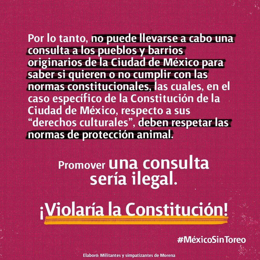 Presionados por los empresarios taurinos encabezados por <a href="/PedrohacesO/">Pedro Haces</a>, diputados de <a href="/PartidoMorenaMx/">Morena</a> en el <a href="/Congreso_CdMex/">Congreso de la Ciudad de México</a> buscan retrasar la votación de la iniciativa para prohibir la tortura animal en espectáculos públicos, argumentando que deben ser consultados pueblos y