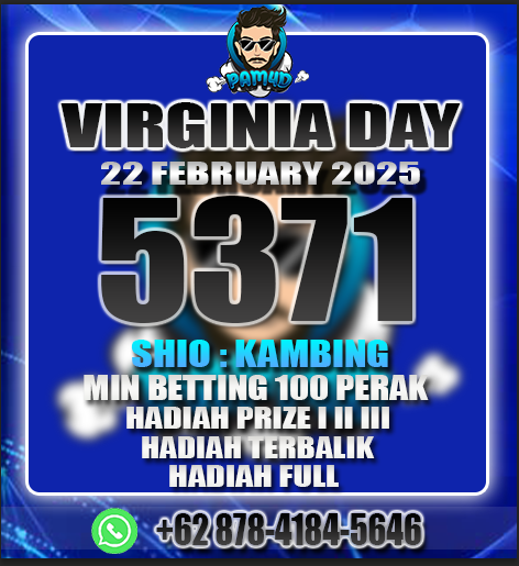 PAM4D_OFFICIAL's tweet image. RESULT                           
PASARAN : VIRGINIA DAY
TANGGAL : 22 FEBRUARY 2025
SAH  : 5371
SHIO  : KAMBING
#PAM4D