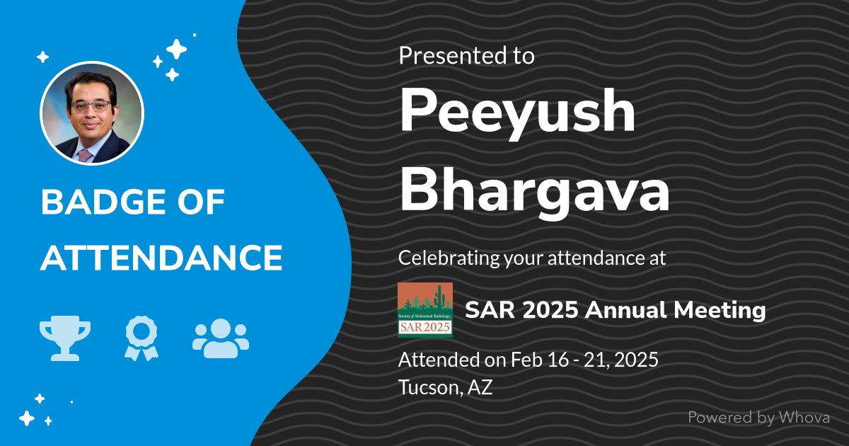 MdPeeyush's tweet photo. 🎉 Just had an incredible experience attending SAR 2025 Annual Meeting! 🎉 #SAR25 - via #Whova event app https://t.co/XyOM13U0AL