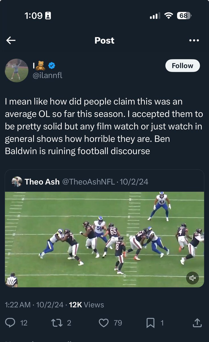 natescottt_'s tweet photo. @ilannfl @PolesIsHim @ilannfl didn’t you try and dunk on Ben Baldwin on this exact stance? Hilarious switch up. https://t.co/qpobc84A7O