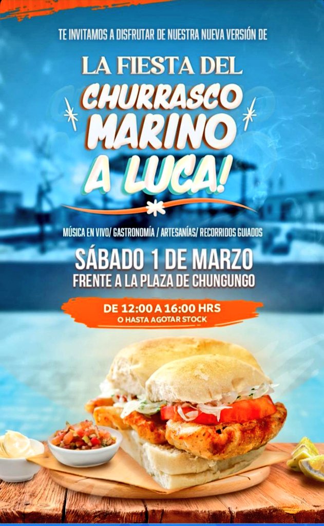 Chiquiiiilloss vuelve el Churrasco Marino a lukkkkkaaaaaa, este 1 de marzo para despedir el verano en Chungungo....📢 
¡¡El Churrasco Marino va!!
<a href="/Adriaval/">Adriana Peñafiel</a> <a href="/eldia_cl/">Diario El Día</a> <a href="/guayacancl/">Guayacán CL</a> <a href="/radiorutanorte/">Radio Ruta Norte FM</a> <a href="/Mbrownp/">Mauricio Brown Pinto</a> <a href="/cristobaljuliav/">Cristóbal Juliá de la Vega</a> <a href="/MeteoLaSerena/">Meteo La Serena</a> <a href="/vecinoslaserena/">Vecinos La Serena</a> <a href="/jmfuenzalida/">Fuenzalida Diputado</a> <a href="/MiRadiols/">Mi Radio</a>