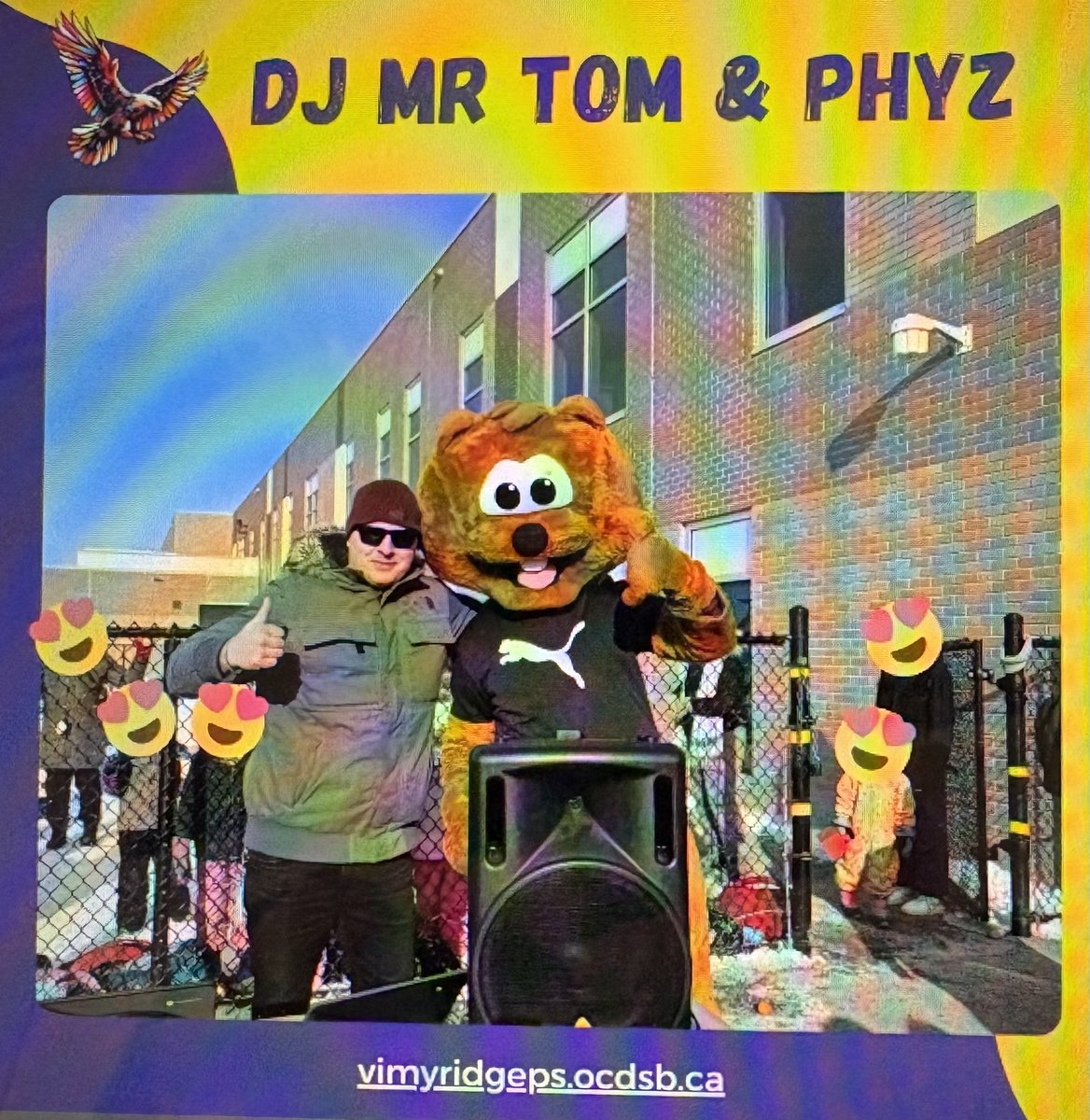 The Vimy winter walk to School day was a GREAT success! Over 40% of all VRPS students walked that day! 100% had fun in the sun with DJ Tom and Phyz!