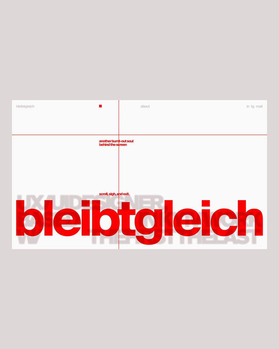 bleibtgleich's tweet photo. Yet another iteration of a portfolio. Just like the others. But mine.

This was a trip one filled with frustration, hate, and an unhealthy obsession with details. This version wasn’t even supposed to exist. I designed and built its predecessor, only to realize in a single moment — it wasn’t what I wanted. So I scrapped it. Started over. And until I do the same with this one, you can still take a look.

Link: https://t.co/jUMBoModrY

Made with:
@greensock 
WebSockets
Three.js / WebGL
@webflow 

#Design #UX #UI #UIDesign #UXDesign #UXUI #DigitalDesign #CreativeDesign #UserExperience #InterfaceDesign #InteractionDesign #WebDevelopment #Frontend #WebAnimation #MotionDesign #GSAP #ThreeJS #WebSockets #WebGL #BarbaJS #HTML #CSS #JavaScript #Webflow #Figma #NoCode #LowCode #CodeAndDesign #CreativeCoding #DesignEngineering #PortfolioUpdate #PortfolioDesign #NewProject #ExperimentalDesign #RethinkEverything #BuildBetter #DigitalCraft #MadeFromScratch
