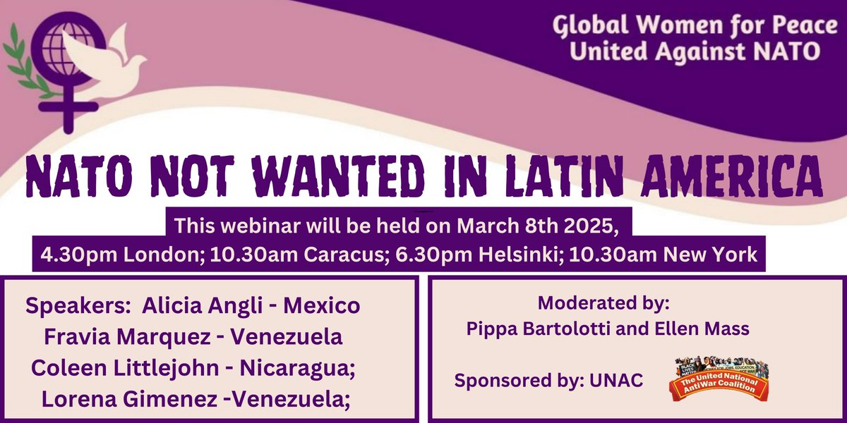 The creeping NATO push for Latin American countries to join the military alliance is discussed in this webinar. Register here: …ea01.safelinks.protection.outlook.com/?url=https%3A%…