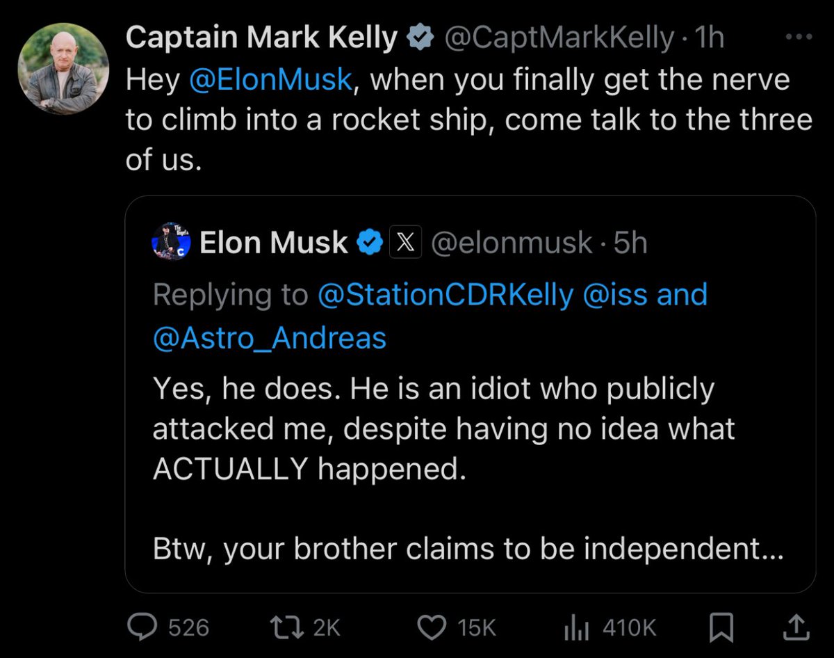 esjesjesj's tweet image. Elon keeps arguing with actual astronauts and getting his shit rocked