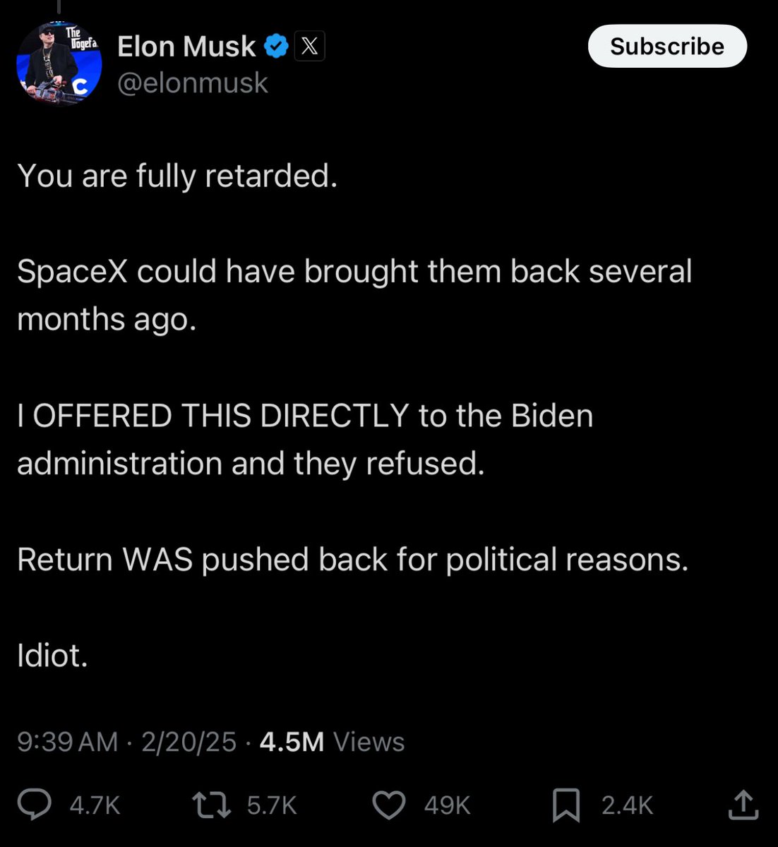 esjesjesj's tweet image. Elon keeps arguing with actual astronauts and getting his shit rocked