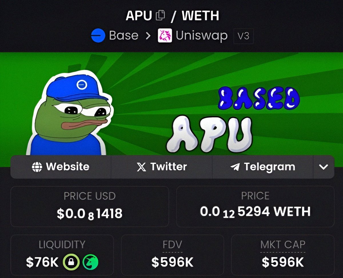 solnarium's tweet image. I'm buying more #BasedPepe and #BasedApu at these levels

- Great teams and communities
- Leveraged bet on $PEPE 
- Down +80% from ATHs 

These coins will reverse hard along with $ETH
Plus 'Base szn'

Simply low risk, high reward