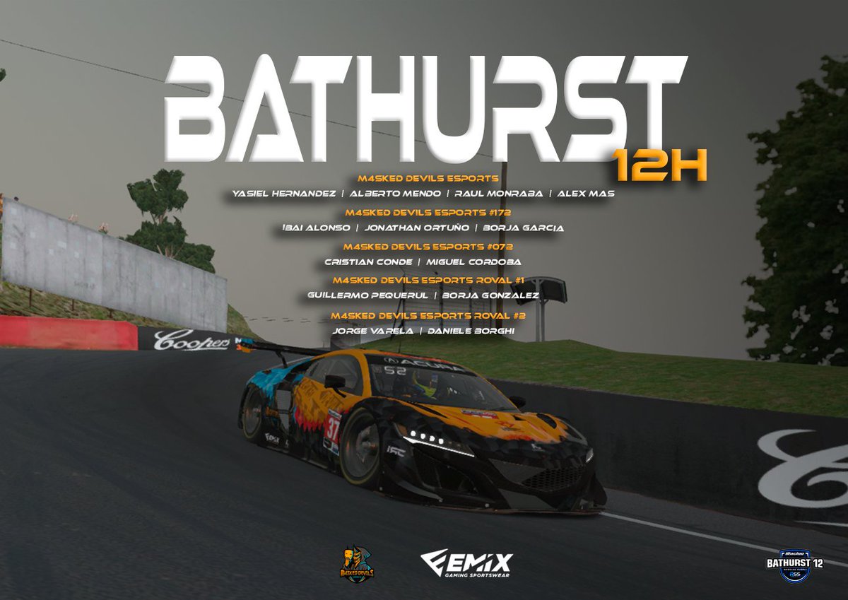 M4sked Devils eSports (@m4sked_devils) on Twitter photo #RaceDay 🏁
Nos vamos a la 🏔️ con las 1⃣2⃣ horas de bathurst de @iracing. Contaremos en principio con 5⃣ teams
🔸 M4sked Devils eSports
👥 <a href="/xander_ftw/">XandeR</a> <a href="/ArcaKiros/">Arca</a> <a href="/Monra95/">Raül Monrabà</a> <a href="/Alex14SR/">Alex14SR</a>
🔹 M4sked Devils eSports #172
👥 <a href="/cactus_griego/">Cactus Griego</a> <a href="/jcmoracing/">点我头像-主页有微</a> <a href="/GartxiGR7/">Borja Garcia</a>
🔸 M4sked Devils eSports #RaceDay 🏁
Nos vamos a la 🏔️ con las 1⃣2⃣ horas de bathurst de @iracing. Contaremos en principio con 5⃣ teams
🔸 M4sked Devils eSports
👥 <a href="/xander_ftw/">XandeR</a> <a href="/ArcaKiros/">Arca</a> <a href="/Monra95/">Raül Monrabà</a> <a href="/Alex14SR/">Alex14SR</a>
🔹 M4sked Devils eSports #172
👥 <a href="/cactus_griego/">Cactus Griego</a> <a href="/jcmoracing/">点我头像-主页有微</a> <a href="/GartxiGR7/">Borja Garcia</a>
🔸 M4sked Devils eSports