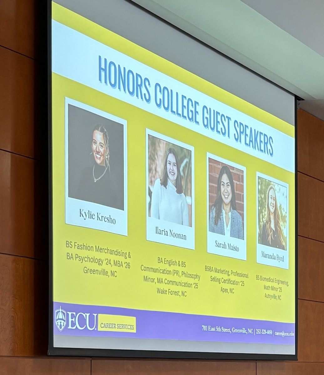 Thank you to rockstar students Kylie Kresho, Ilaria Noonan, Sarah Maisto &amp; Maranda Byrd for representing #ECUHonors during Career Services' ECU's Got Talent event for employers to learn how to utilize Handshake, build impactful internships and effectively engage ECU students!