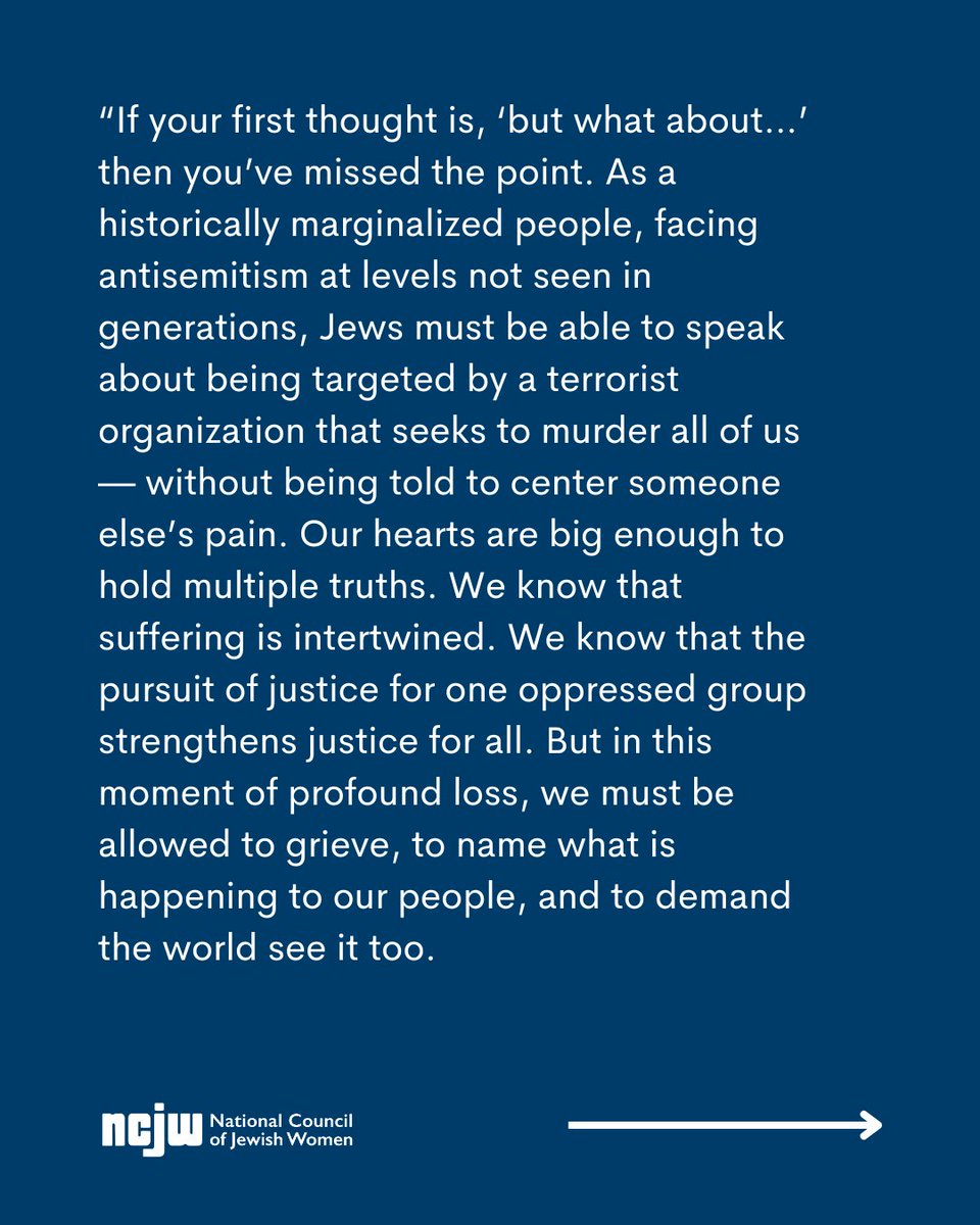 NCJW's tweet photo. We call on our organizational partners in the fight for a more just world to stand with us in condemning Hamas — because in a moment that demands moral clarity, silence is not an option. https://t.co/aes5wRfNiC https://t.co/xPCd7SGOh0
