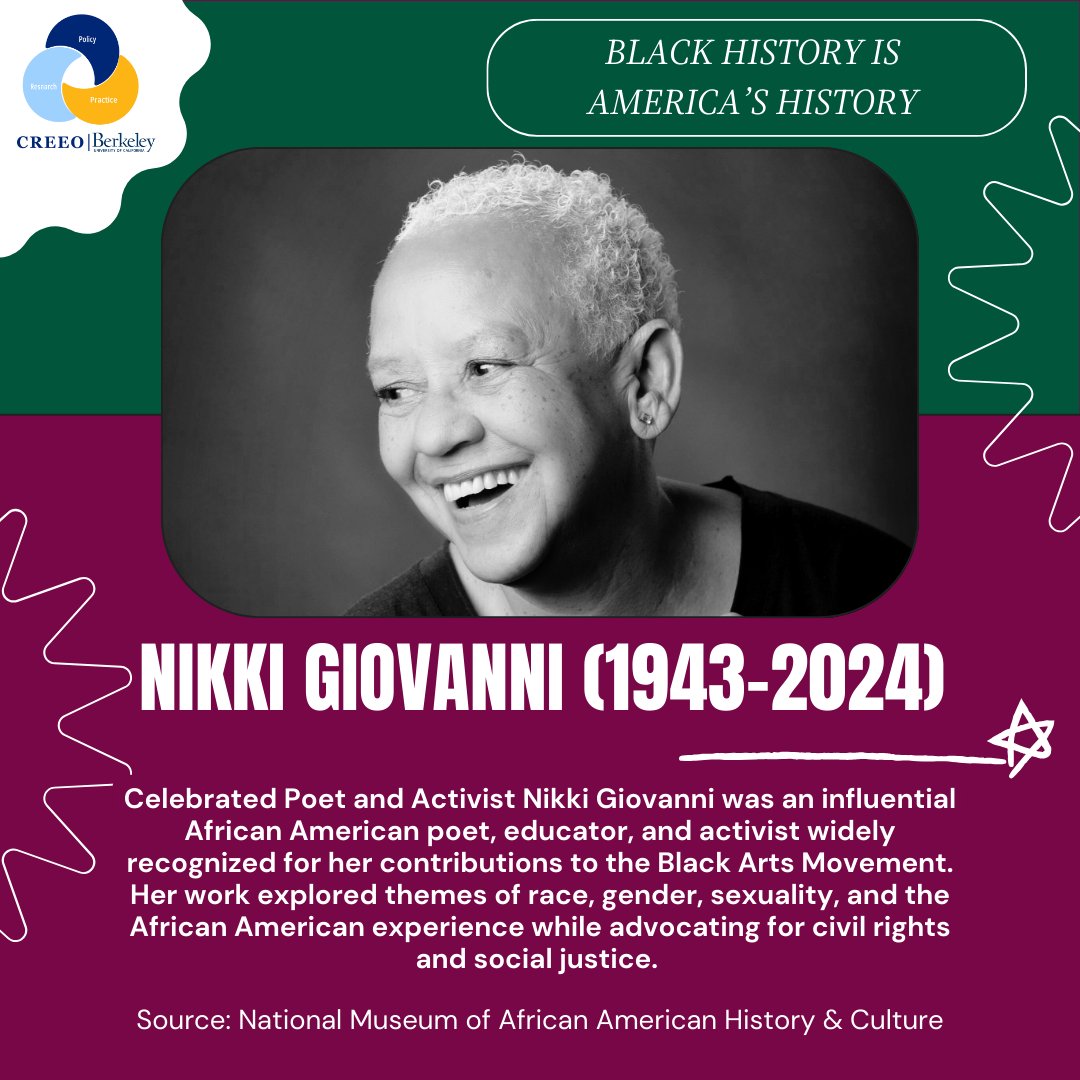Giovanni's legacy continues to inspire and challenge the world to confront issues of race and inequality through her extensive work.

"We go on because it is a hard thing to do. And we owe ourselves the difficulty."

Thank you, Nikki Giovanni 💫