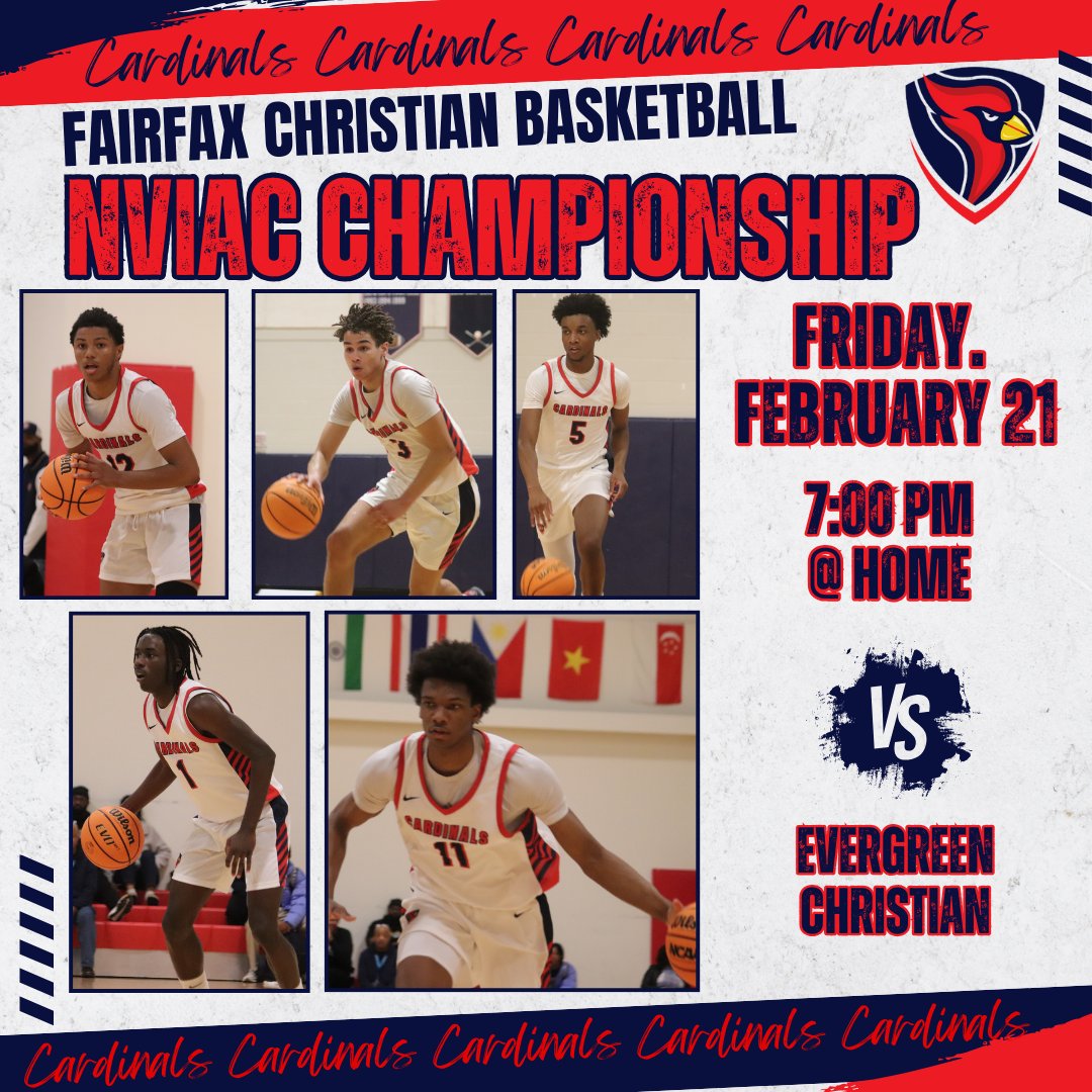 πFairfax Christian Varsity MBB π (@hoops_fcs) on Twitter photo NVIAC Championship Day for the Cardinals! Our Varsity Boys Basketball team takes on Evergreen Christian School at 7:00 pm at home.
@prephoopsva @capitolhoops @thehoopbuzz <a href="/WashPostHS/">WashPost HS Sports</a> <a href="/novahoopsCom/">Novahoops.com</a> <a href="/jwherron10/">Jack Herron</a>
#fcshoops #dmvhoops #basketball #hs #loco #sterling NVIAC Championship Day for the Cardinals! Our Varsity Boys Basketball team takes on Evergreen Christian School at 7:00 pm at home.
@prephoopsva @capitolhoops @thehoopbuzz <a href="/WashPostHS/">WashPost HS Sports</a> <a href="/novahoopsCom/">Novahoops.com</a> <a href="/jwherron10/">Jack Herron</a>
#fcshoops #dmvhoops #basketball #hs #loco #sterling