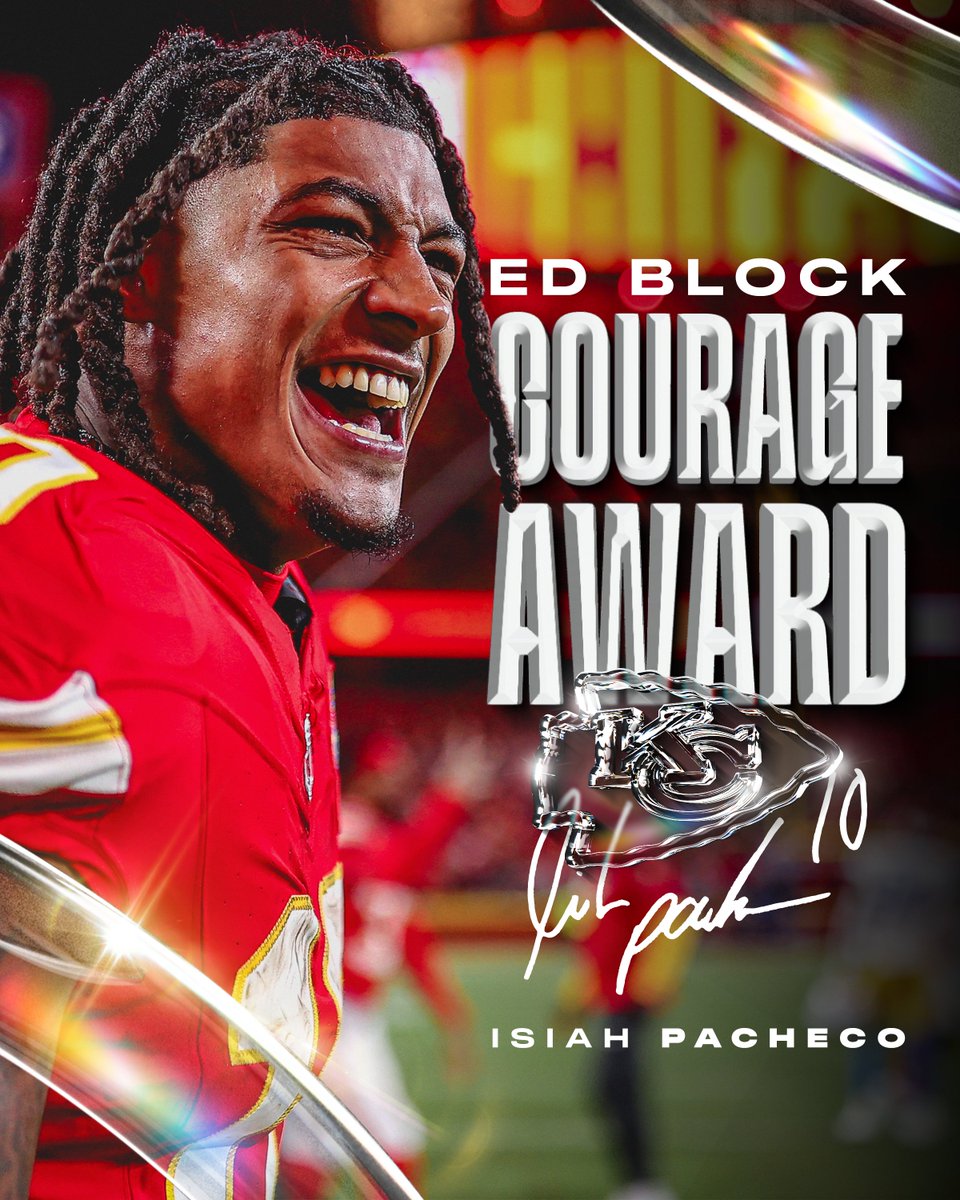 Kansas City Chiefs (@chiefs) on Twitter photo This year's Ed Block Courage Award goes to none other than <a href="/isiah_pachecoRB/">Isiah Pacheco</a>.
Congratulations, Pop! ❤️ This year's Ed Block Courage Award goes to none other than <a href="/isiah_pachecoRB/">Isiah Pacheco</a>.
Congratulations, Pop! ❤️