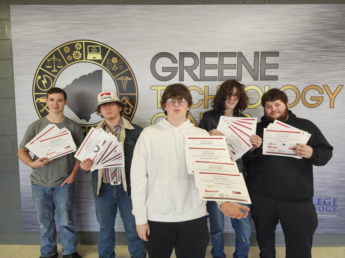 GTC Machine Tool/CNC Machining Technology (@gtc_cnc_mt) on Twitter photo MT2 students earned the Precision Measuring Instruments IC's
L-R Tops Jordan, #SGHS Joseph, #GHS Jack, #CDHS Daniel & Connor
<a href="/GreenevilleCity/">GCS</a> <a href="/GreeneCoSch/">Greene Co TN Schools</a> <a href="/GreeneTechCtr/">GTC - Greene Technology Center</a> #cncmachining #tncte <a href="/aaronflanary/">Aaron Flanary</a> <a href="/GreenevilleTown/">Town of Greeneville</a> <a href="/GreeneIndustry/">Greene Co. Industry</a> <a href="/kimbunchcook/">Kim Cook</a> <a href="/TeresaBClarkson/">Teresa Berden Clarkson</a> #CTEMonth MT2 students earned the Precision Measuring Instruments IC's
L-R Tops Jordan, #SGHS Joseph, #GHS Jack, #CDHS Daniel & Connor
<a href="/GreenevilleCity/">GCS</a> <a href="/GreeneCoSch/">Greene Co TN Schools</a> <a href="/GreeneTechCtr/">GTC - Greene Technology Center</a> #cncmachining #tncte <a href="/aaronflanary/">Aaron Flanary</a> <a href="/GreenevilleTown/">Town of Greeneville</a> <a href="/GreeneIndustry/">Greene Co. Industry</a> <a href="/kimbunchcook/">Kim Cook</a> <a href="/TeresaBClarkson/">Teresa Berden Clarkson</a> #CTEMonth