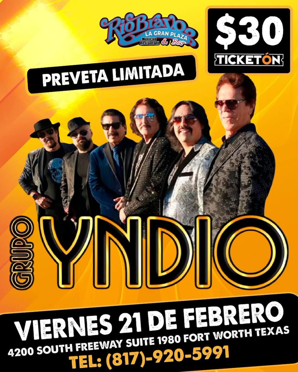 josemarespp2's tweet photo. HOY VIERNES 21
RIO BRAVO LA GRAN PLAZA 
FORT WORTH TX 📌 
#GRUPOYNDIOENVIVO
@GrupoYndio https://t.co/ZxiVPnzxf3